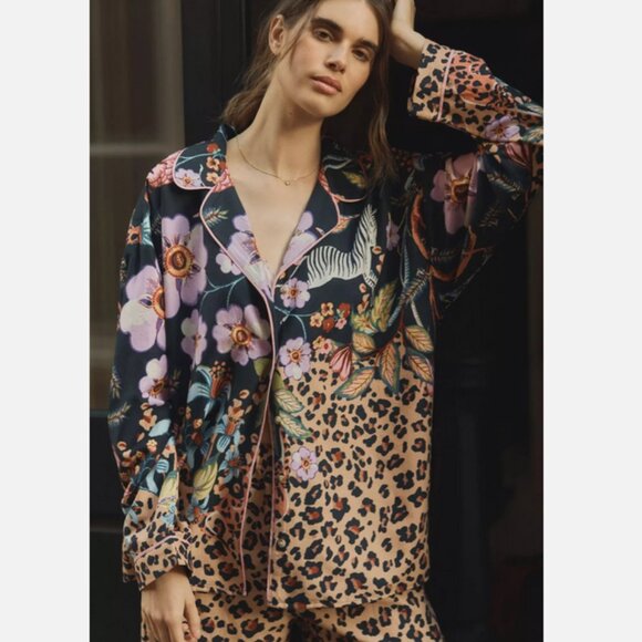 Anthropologie Other - Anthropologie LyreBird Cloud Flannel Pajama Top Sleep Shirt Zebra Leopard XXS